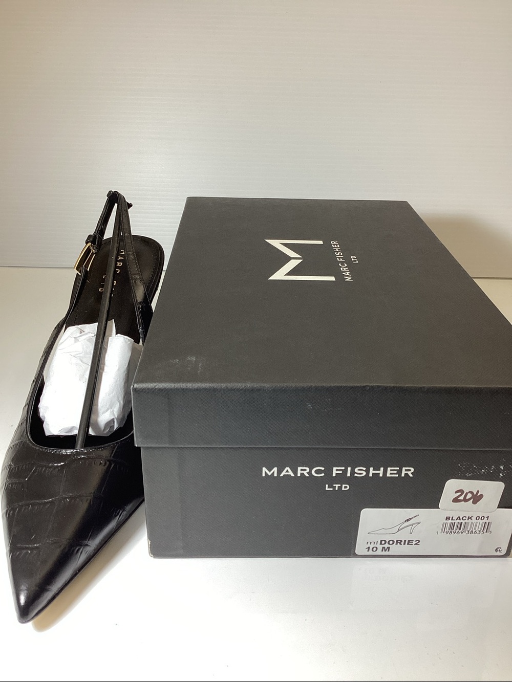 Marc Fisher LTD Dorie2 slingback pumps in a black crocodile-embossed leather - Picture 7 of 8